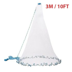 Fishing Cast Net Bait Easy Throw Hand Cast Strong Nylon Mesh USA (Option: 10FT)